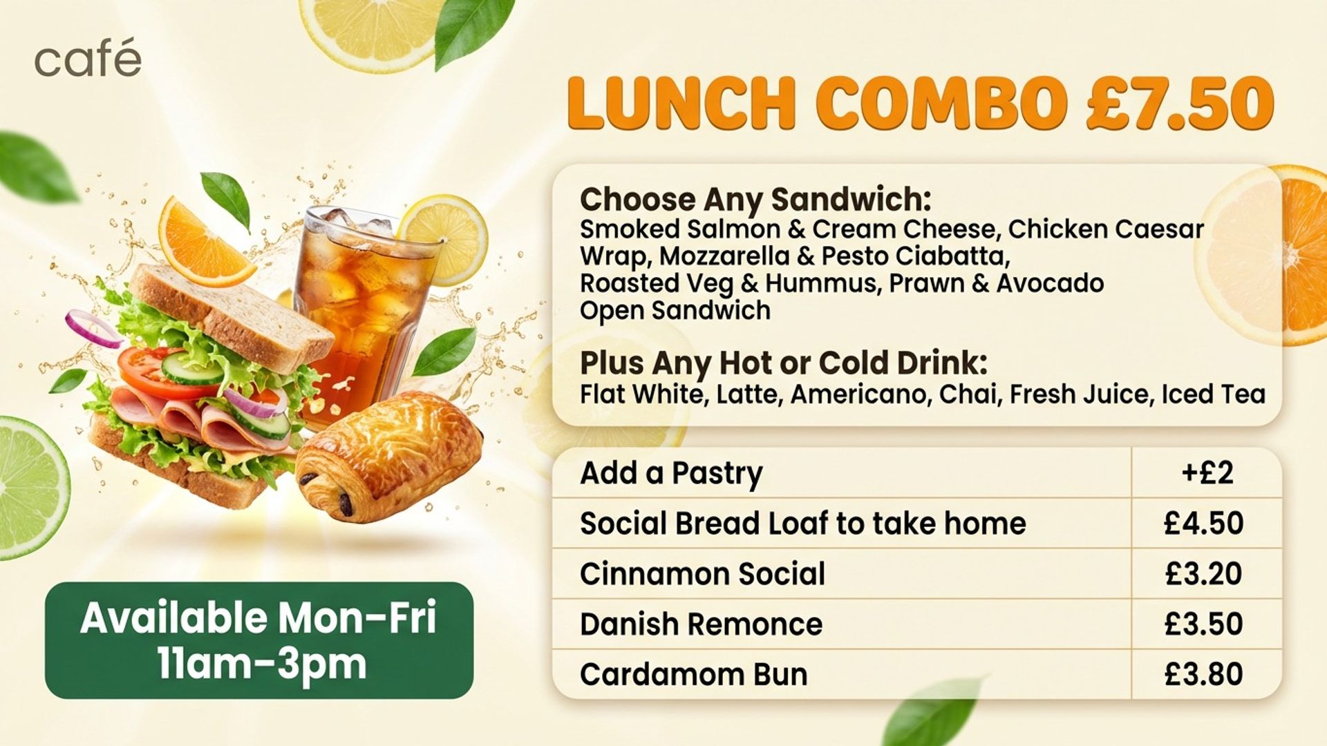 café digital signage showing lunch special screen design