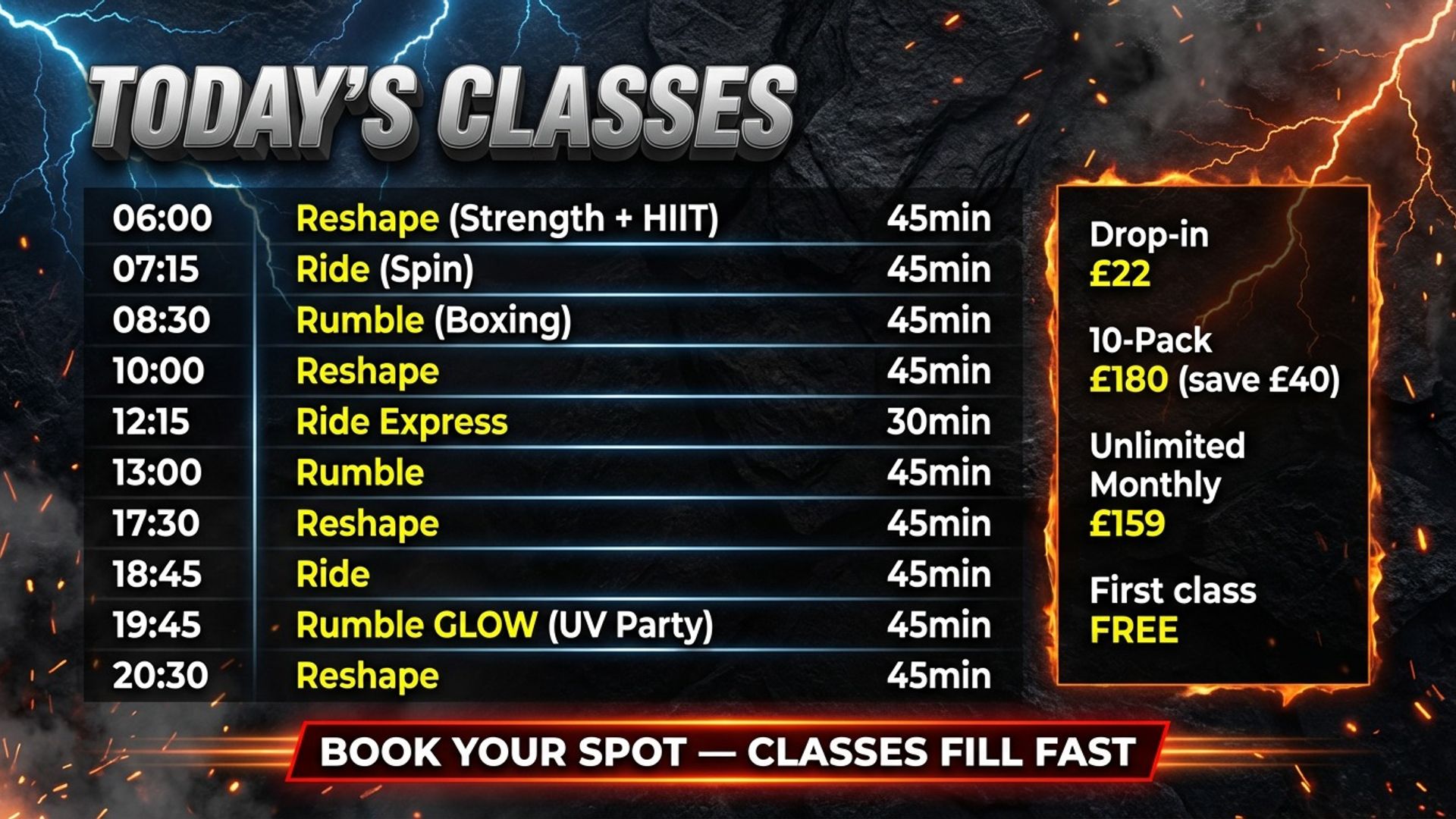 digital class timetable screen showing class timetable design