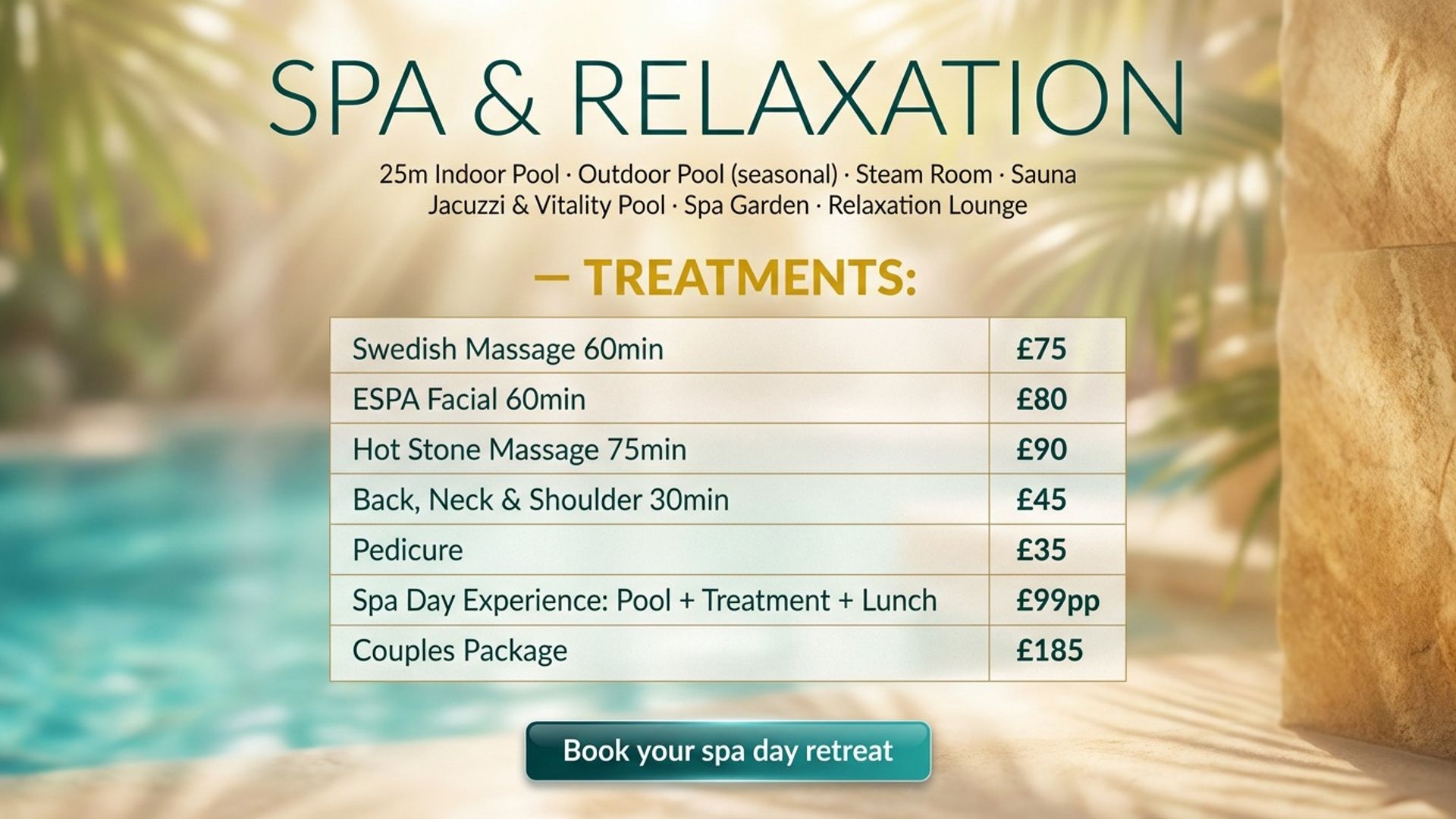 digital class timetable screen showing spa facilities design