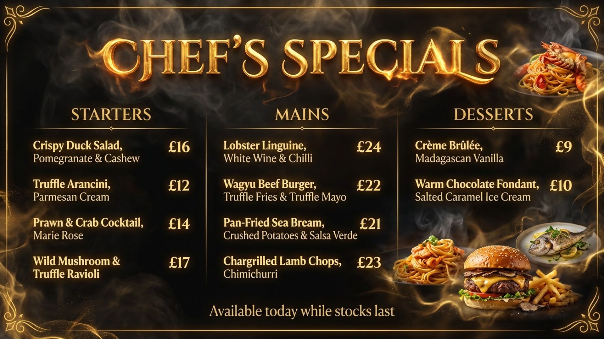 Restaurant menu signage in portrait